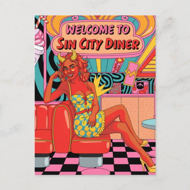 Carte Postale Femme à Sin City Diner Diner Diner Style de bande  (Devant)