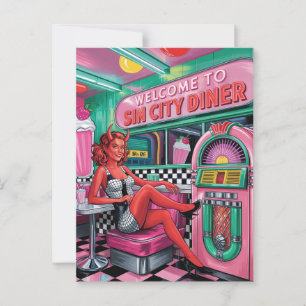 Carte Postale Femme à Sin City Retro Diner Diner Comic Style de 