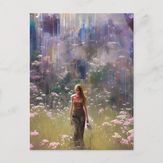 Carte Postale Femme Abstraite dans un champ floral (Devant)