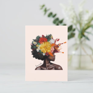 Carte Postale Femme afro-américaine aux cheveux noirs floraux (2