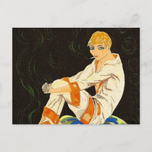 Carte Postale Femme Art déco vintage, Fumer par S. Chompre