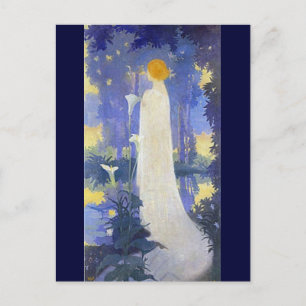 Carte Postale Femme Art Nouveau éthérée sous les lys callas écla