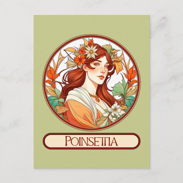 Carte Postale Femme Art Nouveau Poinsettia (Devant)