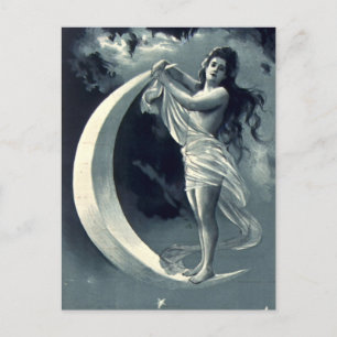 Carte Postale Femme Art Nouveau sur le croissant de lune