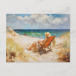 Carte Postale Femme assise sur un transat à la mer baltique. art