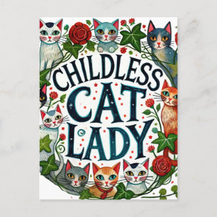 Carte Postale Femme au chat sans enfant