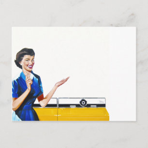 Carte Postale Femme au foyer et nouvelle laveuse