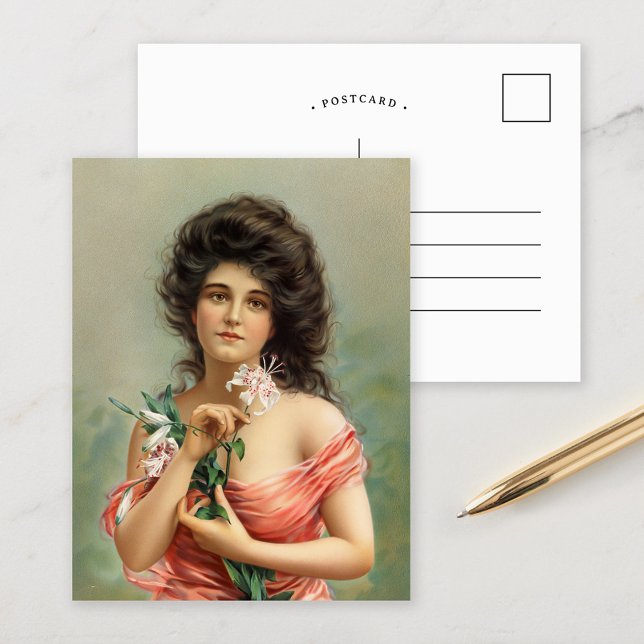 Carte Postale Femme au lys | Louis Prang & Co. (Créateur téléchargé)