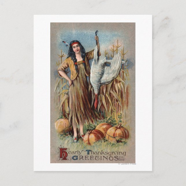 Carte Postale Femme autochtone tenant une dinde (Devant)