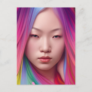 Carte Postale Femme Aux Cheveux Colorés
