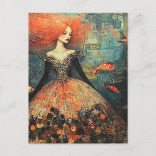 Carte Postale Femme aux cheveux rouges dans les modes à échelle 