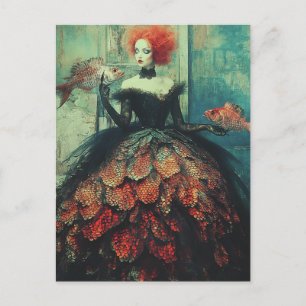Carte Postale Femme aux cheveux roux en mode poisson