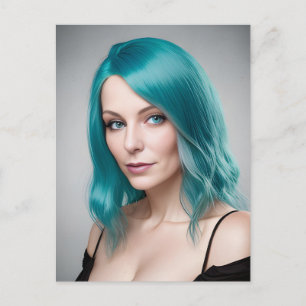 Carte Postale Femme aux cheveux sarcelle