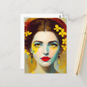 Carte postale Femme Aux Fleurs Jaunes
