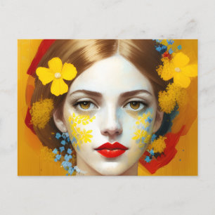 Carte postale Femme Aux Fleurs Jaunes