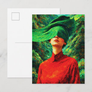 Carte Postale Femme aux yeux bandés dans une fusion de la nature