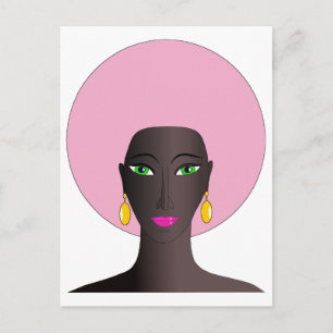 Carte Postale Femme avec afro rose et yeux verts Art Abstrait