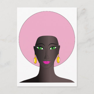 Carte Postale Femme avec Afro rose et yeux verts Art Abstrait