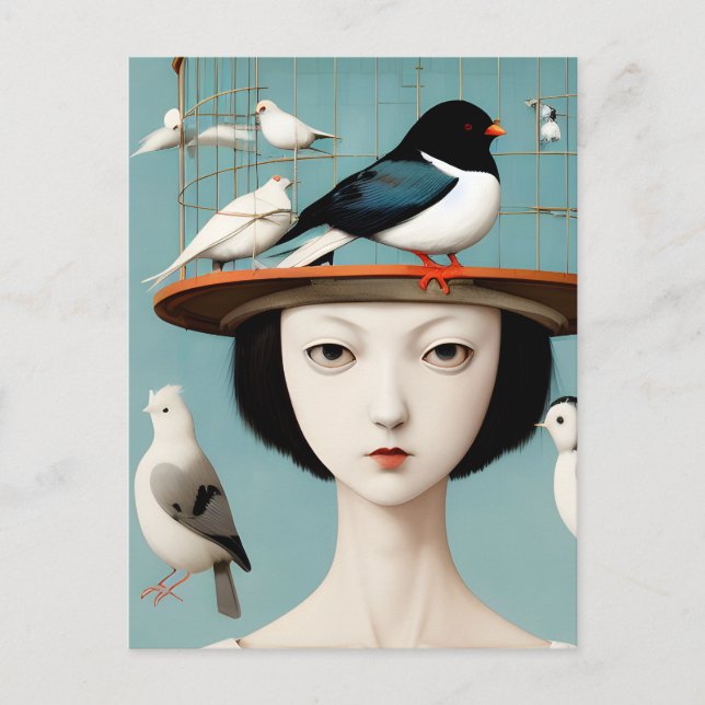 Carte Postale Femme Avec Casquette Birdcage (Devant)