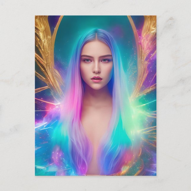 Carte postale Femme avec cheveux bleu et violet (Devant)