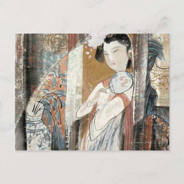 Carte Postale Femme avec Coiffure Florale (Devant)