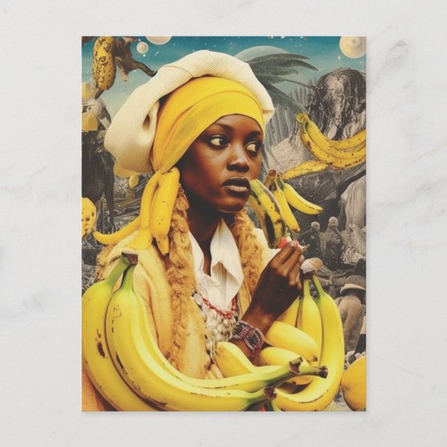 Carte Postale Femme Avec Collage De Fruits De Banane (Devant)