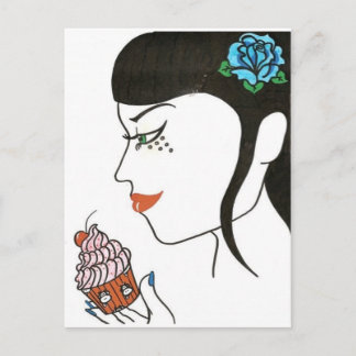 Carte Postale Femme avec Cupcake