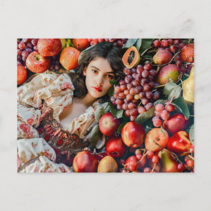Carte Postale Femme avec des pommes et des raisins