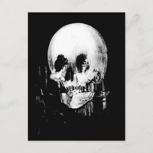 Carte Postale Femme avec Halloween Réflexion crâne en miroir