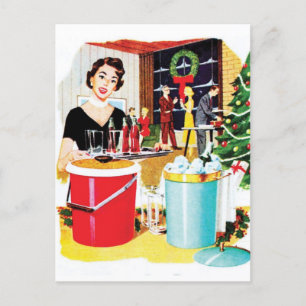 Carte Postale Femme avec la fête de Noël Boissons