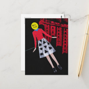 Carte Postale Femme avec le cercle jaune pour une tête surréalis