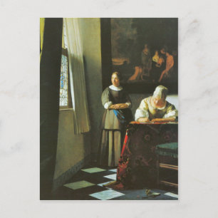 Carte Postale Femme avec messager par Johannes Vermeer