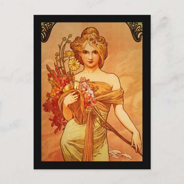 Carte Postale Femme avec Oragna Bouquet (Devant)