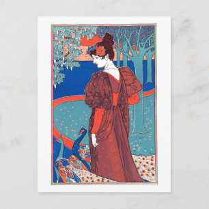 Carte Postale Femme avec paons par Louis Rhead
