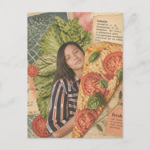 Carte Postale Femme avec pizza un collage foodie