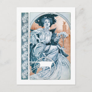Carte Postale Femme avec Rose, Mucha