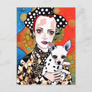 Carte Postale Femme Avec Son Adorable Chien Poigné