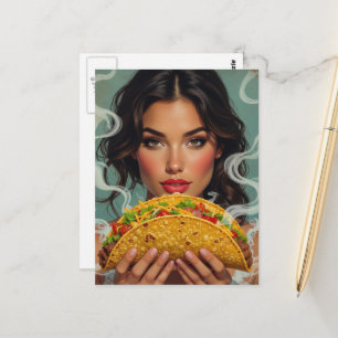 Carte Postale Femme avec un taco