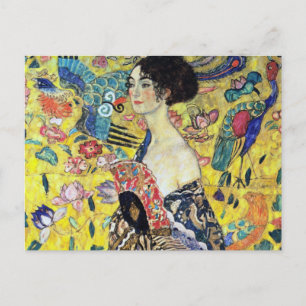 Carte Postale Femme avec ventilateur par Gustav Klimt
