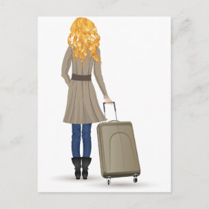 Carte Postale Femme blonde avec valise