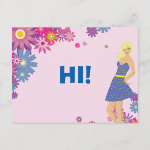 CARTE POSTALE FEMME BLONDE EN ROBE BLEUE HI