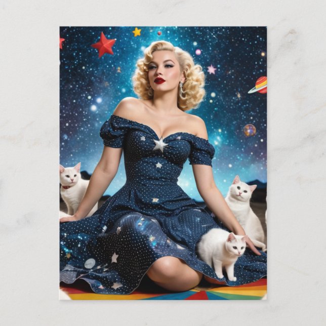 Carte Postale Femme blonde et chats (Devant)