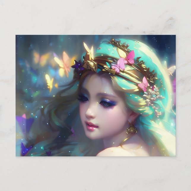 Carte Postale Femme blonde et papillons (Devant)