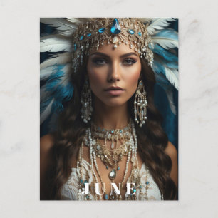 Carte Postale *~ FEMME Boho JUIN ANNIVERSAIRE PERLES AP53