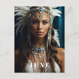 Carte Postale *~ FEMME Boho JUIN ANNIVERSAIRE PERLES AP53