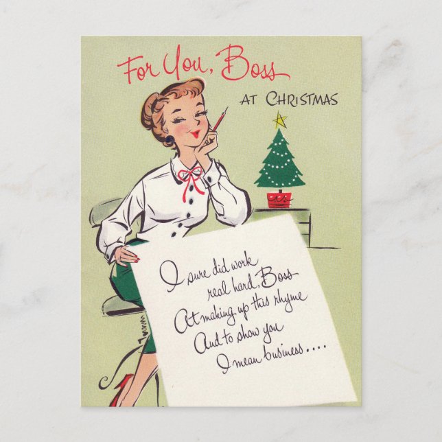 Carte postale femme chef de Noël rétro vintage (Devant)
