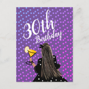 Carte Postale Femme Cocktail Mode Beauté 30 Ans Anniversaire