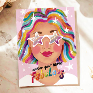 Carte Postale Femme colorée arc-en-ciel Joyeux anniversaire Illu