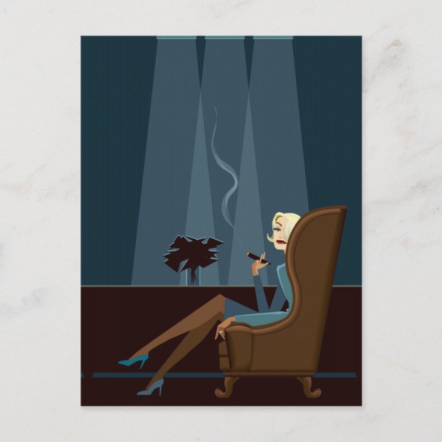 Carte Postale Femme d'affaires Fumer le cigare (Devant)