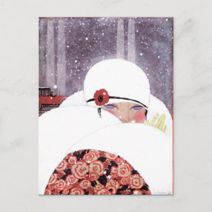 CARTE POSTALE FEMME DANS LA NEIGE, BEAUTÉ D'HIVER MODE
